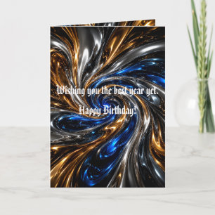 Luxuriöse flüssige Metallspirale Gold Blau Abstrak Karte