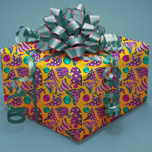 Luxuriöse gelbe Imitate Glitzer Zwerge Hüte Weihna Geschenkpapier Set