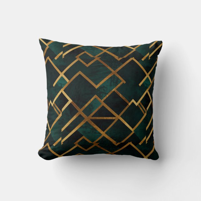 Luxuriöse Geometric Gold und Emerald Kissen (Vorderseite)
