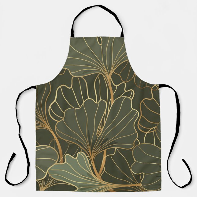 Luxuriöse Ginkgo Gold Line Art Schürze (Vorderseite)