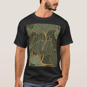 Luxuriöse Ginkgo Gold Line Art T-Shirt