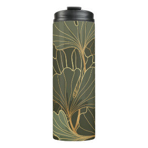Luxuriöse Ginkgo-Gold-Linienkunst Thermosbecher