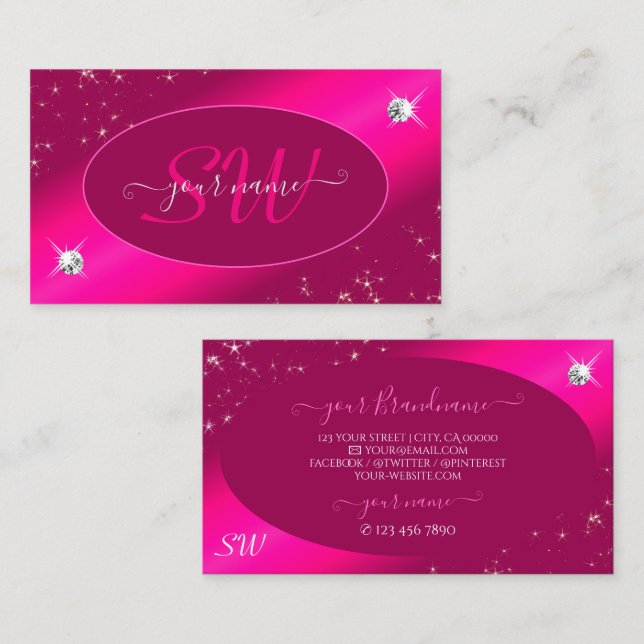 Luxuriöse Girly Pink Glitzer Stars Diamonds Initia Visitenkarte (Vorne/Hinten)