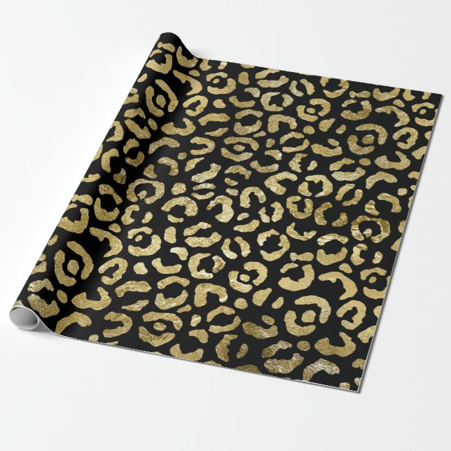 Luxuriöse Glam Gold Black Leopard Print Geschenkpapier (Ungerollt)