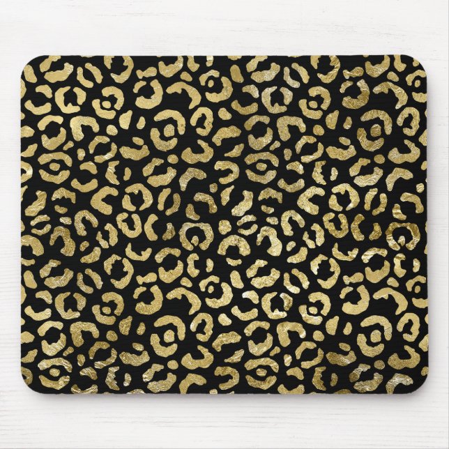 Luxuriöse Glam Gold Black Leopard Print Mousepad (Vorne)