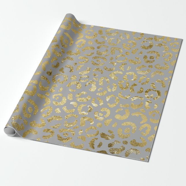 Luxuriöse Glam Gold Gray Leopard Print Geschenkpapier (Ungerollt)
