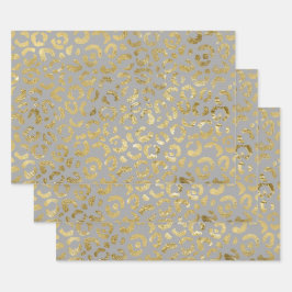 Luxuriöse Glam Gold Gray Leopard Print Geschenkpapier Set