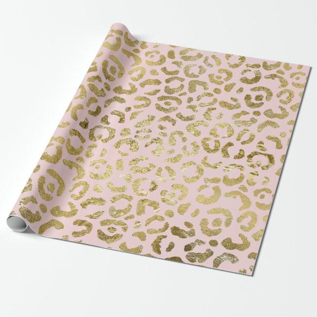 Luxuriöse Glam Gold Light Pink Leopard Print Geschenkpapier (Ungerollt)