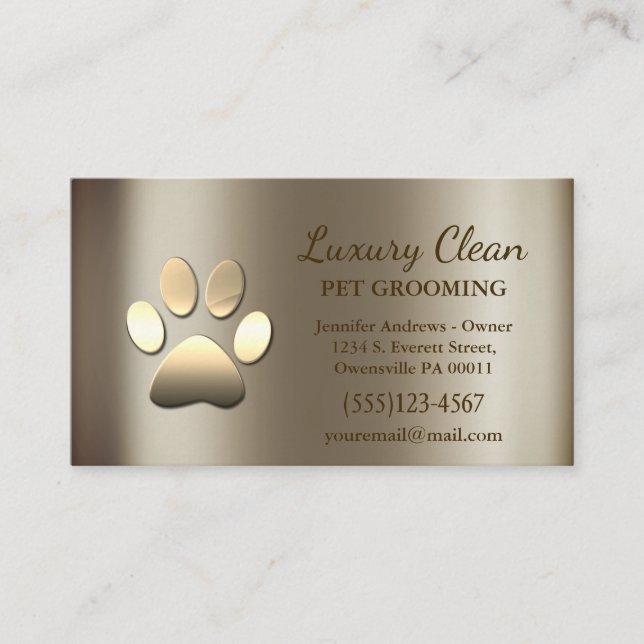 Luxuriöse Glam Gold Metallic Dog Paw Grooming Serv Visitenkarte (Vorderseite)