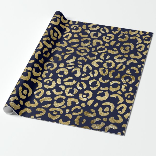 Luxuriöse Glam Gold Navy Leopard Print Geschenkpapier (Ungerollt)