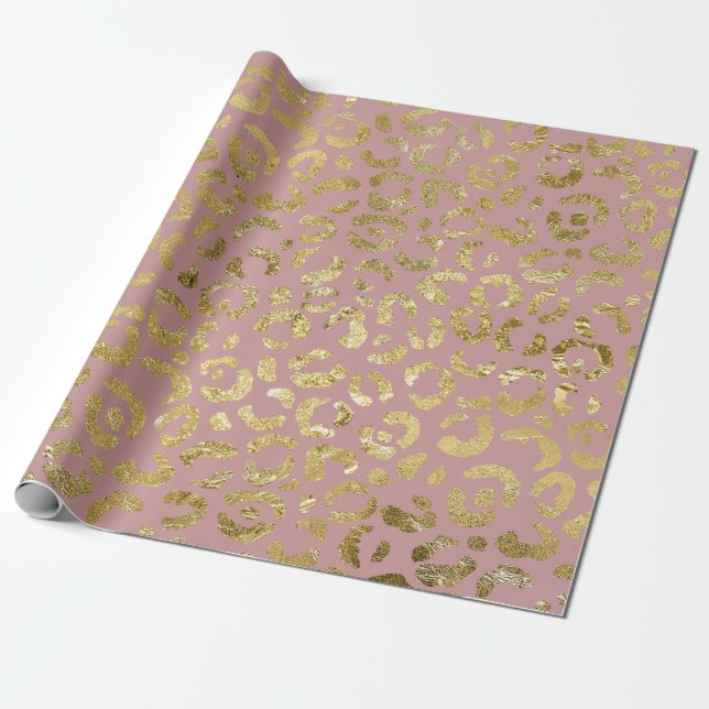 Luxuriöse Glam Gold Pink Leopard Print Geschenkpapier (Ungerollt)