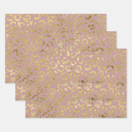 Luxuriöse Glam Gold Pink Leopard Print Geschenkpapier Set