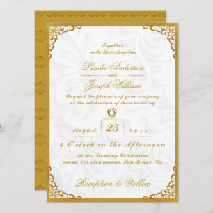 Luxuriöse Glamour Gold Border & Nordic Blume Weddi Einladung