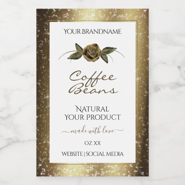 Luxuriöse Glitzer-Etiketten aus White und Gold Bro Lebensmitteletikett (Einzelnes Label)