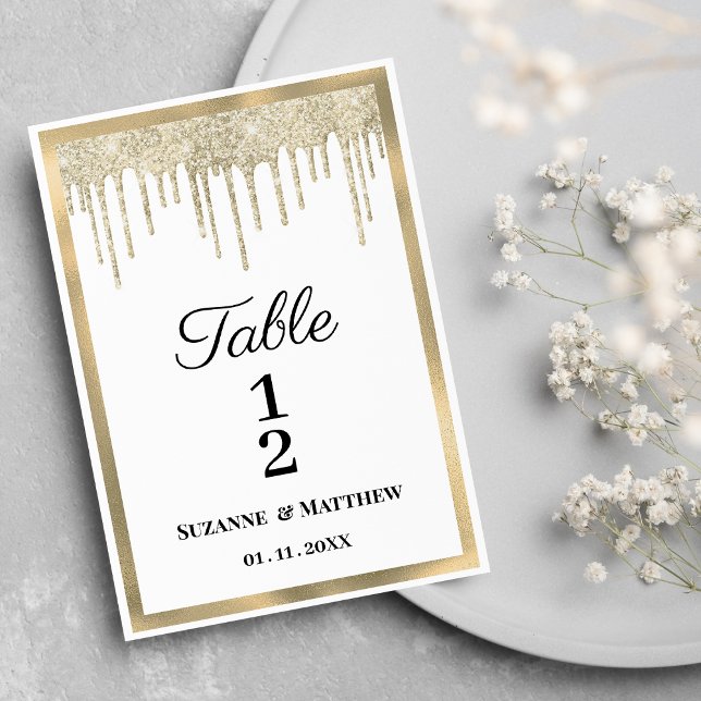 Luxuriöse Glitzer Tropfen Tischnummern (Luxury white gold glitter drips Table Numbers)