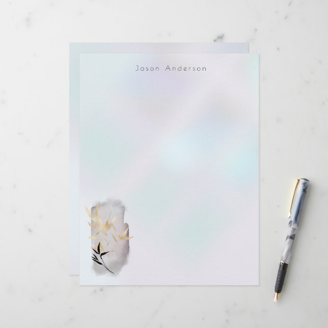 Luxuriöse Gold Bamboo Monogram Briefbogen (Vorderseite/Rückseite Beispiel)