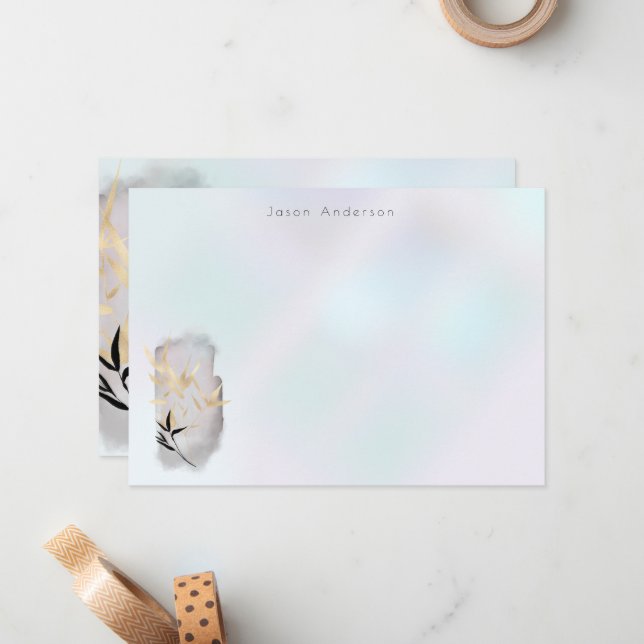 Luxuriöse Gold Bamboo Monogram Note Card Mitteilungskarte (Vorderseite/Rückseite Beispiel)