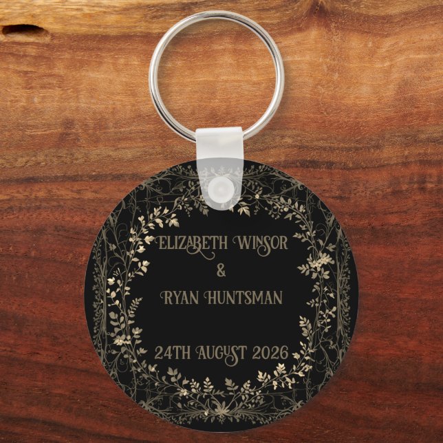 Luxuriöse Gold & Black Sepia Bloral Finish Schlüsselanhänger (Vorderseite)