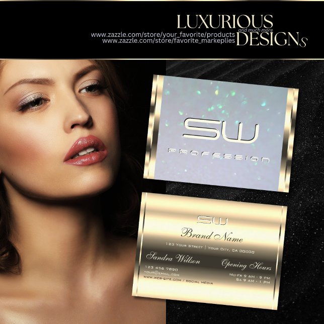 Luxuriöse Gold Blue Pearl Glitzer und 3D Initialen Visitenkarte (Von Creator hochgeladen)