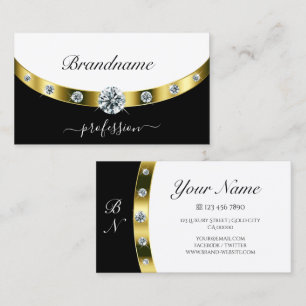 Luxuriöse Gold Border Black and White Initials Visitenkarte