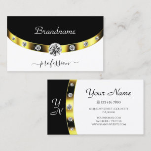 Luxuriöse Gold Border Black and White Initials Visitenkarte
