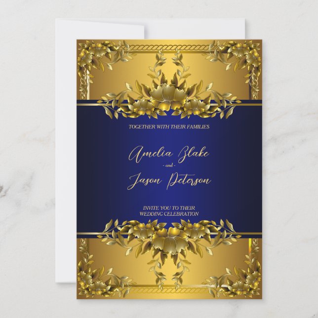 Luxuriöse Gold Carving Floral Wedding Einladung (Vorderseite)