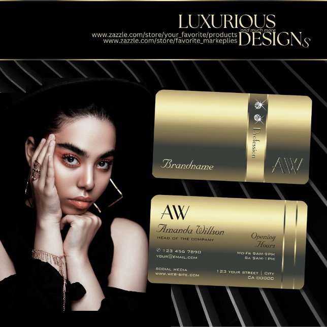 Luxuriöse Gold Decorative Shiny Diamonds Initialen Visitenkarte (Von Creator hochgeladen)