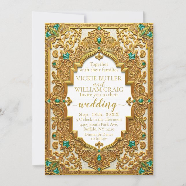 Luxuriöse Gold & Emerald Wedding Einladung (Vorderseite)
