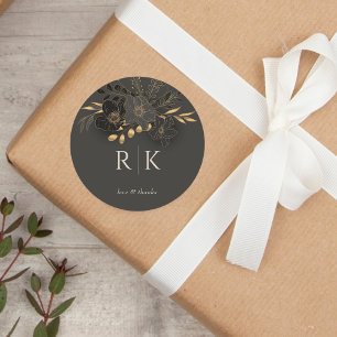 Luxuriöse Gold Floral Liebe dank Monogram Wedding Runder Aufkleber