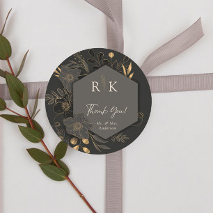 Luxuriöse Gold Floral Monogram Wedding Vielen Dank Runder Aufkleber