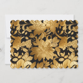 Luxuriöse Gold Floral Print auf schwarzem Hintergr Einladung