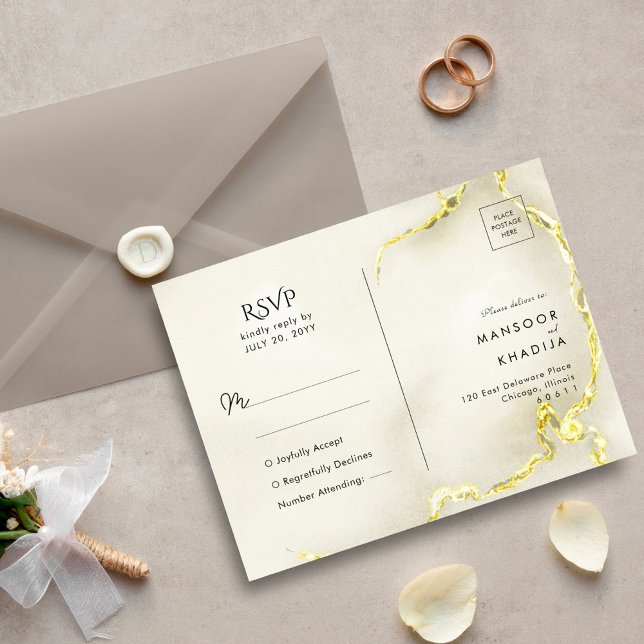 Luxuriöse Gold Foil Marmor Texture Wedding RSVP Postkarte (Von Creator hochgeladen)