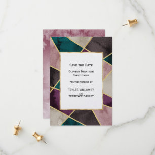 Luxuriöse Gold Geometrische Grün Violette Hochzeit Save The Date