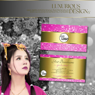 Luxuriöse Gold Hot Pink Glitzer Stars hinzufügen L Visitenkarte