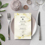 Luxuriöse Gold Marmor Texture Wedding Menu Card<br><div class="desc">Luxuriöse Gold Marmor Texture Wedding Menu Card Erhöhen Sie Ihren Hochzeitsempfang mit diesen exquisiten luxuriösen Gold Marmor Texture Wedding Menu Cards. Diese eleganten Menükarten mit atemberaubendem goldfarbenem Marmor strahlen ein Gefühl von Opulenz und Eleganz aus. Auf der Vorderseite werden die Namen der Ehepaare elegant im blumengeschmückten Schriftart sowie Ort und...</div>