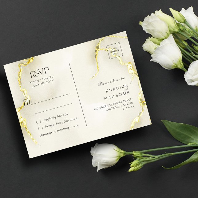Luxuriöse Gold Marmor Texture Wedding RSVP Postkarte (Von Creator hochgeladen)