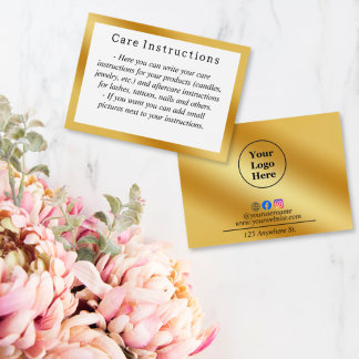 Luxuriöse Gold Metallic Care Instruction Card