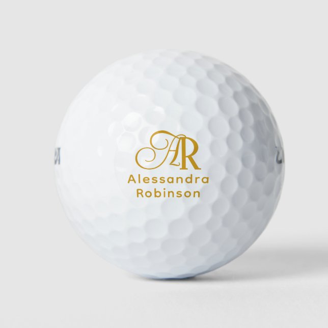 Luxuriöse Gold Monogram & Name Golf Balls Golfball (Vorderseite)