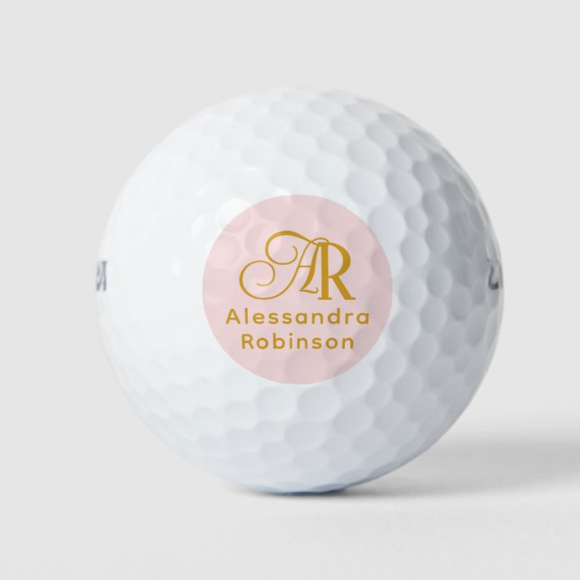 Luxuriöse Gold Monogram & Name Golf Balls Golfball (Vorderseite)