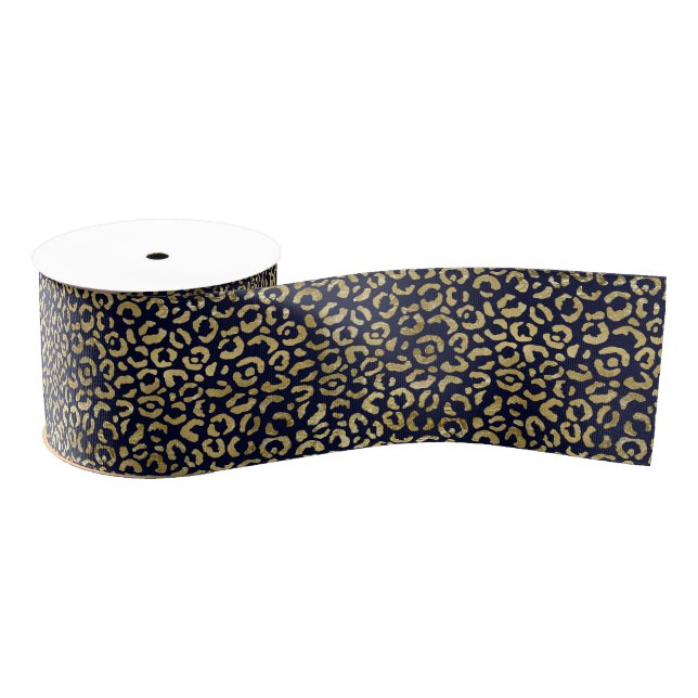 Luxuriöse Gold Navy Leopard Print stilvoll Ripsband (Spule)