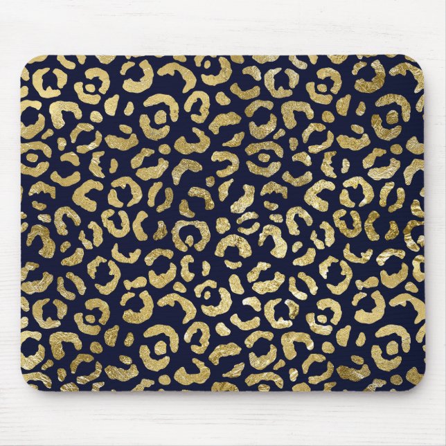 Luxuriöse Gold Navy Stylish Leopard Print Mousepad (Vorne)