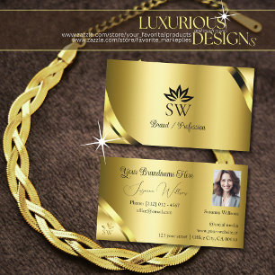 Luxuriöse Gold-Schimmer-Ecken mit Monogramm-Foto Visitenkarte