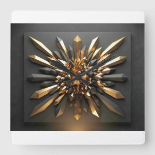 Luxuriöse Gold- und Dunkel-Kristall-3D-Geometrie-W Quadratische Wanduhr