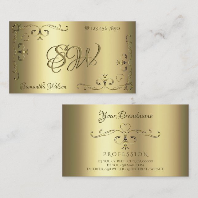 Luxuriöse Gold Verziert Corners mit Initials Golde Visitenkarte (Vorne/Hinten)