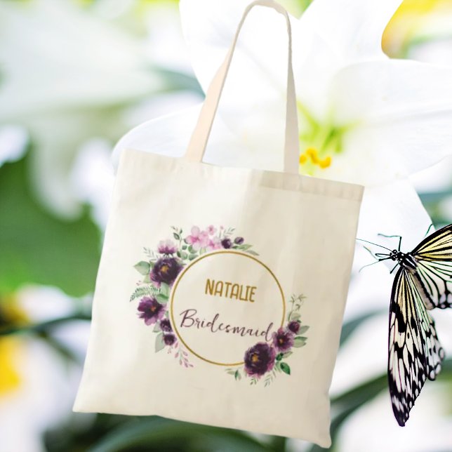 Luxuriöse Goldbarock-Blüten Bridesmaid lila Tragetasche (Von Creator hochgeladen)