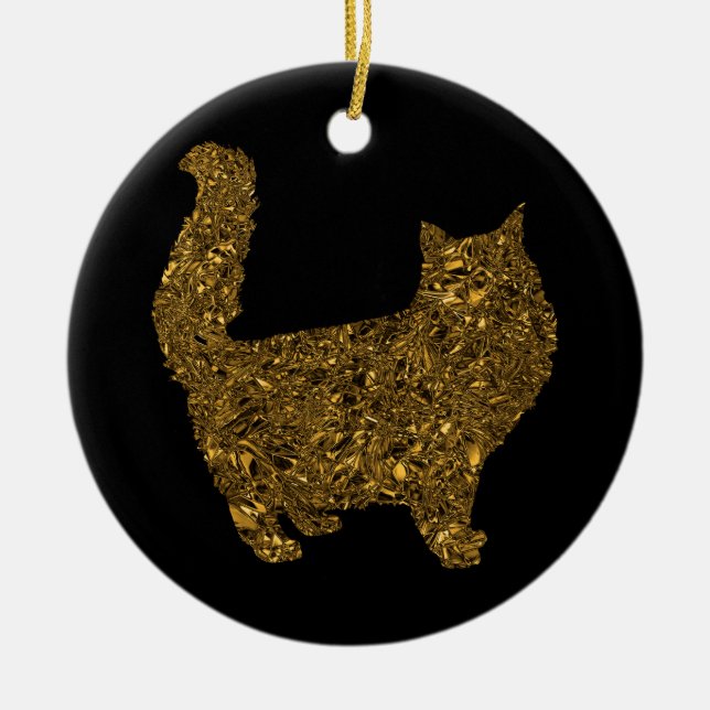 Luxuriöse goldbedruckte Metallfolienkatze Keramik Ornament (Vorne)