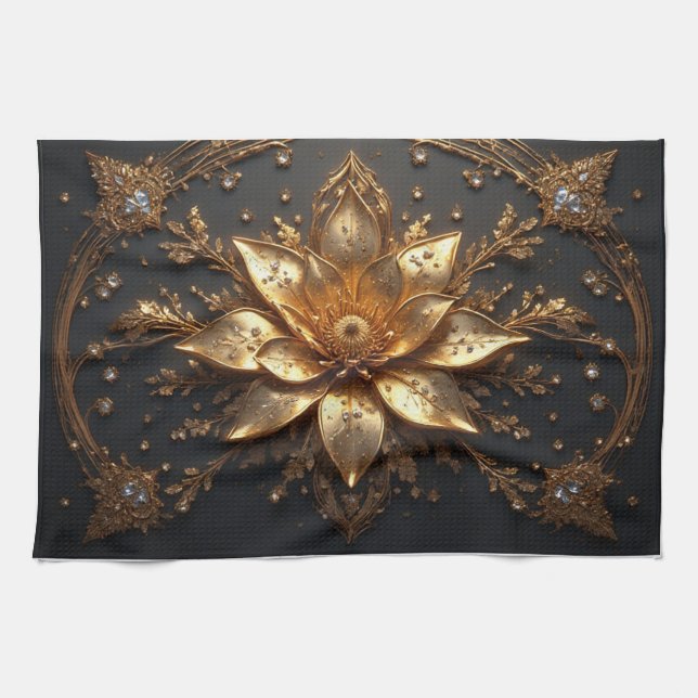 Luxuriöse Goldblume Geschirrtuch (Horizontal)