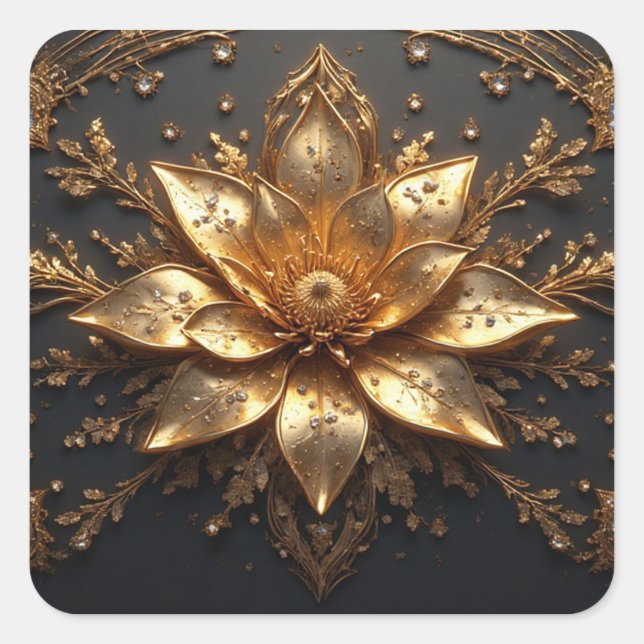 Luxuriöse Goldblume Quadratischer Aufkleber (Vorderseite)