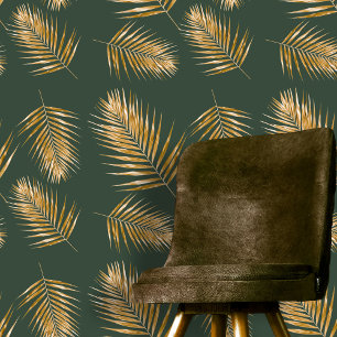 Luxuriöse Golden Palm Fronds auf Deep Green Tapete