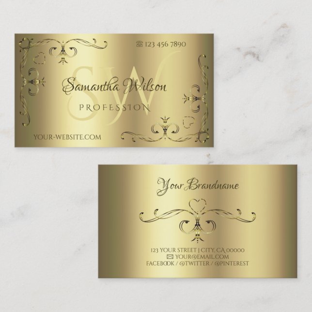 Luxuriöse Golden Verziert Corners mit Initials Gol Visitenkarte (Vorne/Hinten)